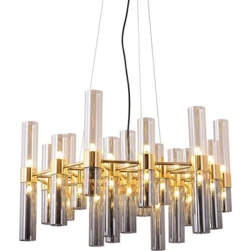Nordic Creative Bamboom G4 Led Chandelier Plate Gray Glass Lampshades Pendant Chandelier Luminaria Lustre Chandelier Lighting