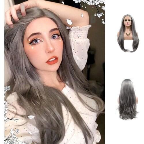 Dark Gray Synthetic Lace Front Wig Natural Long Straight Free Parting Heat Resistant Fiber Cosplay Makeup Wigs for Women 24 Inch