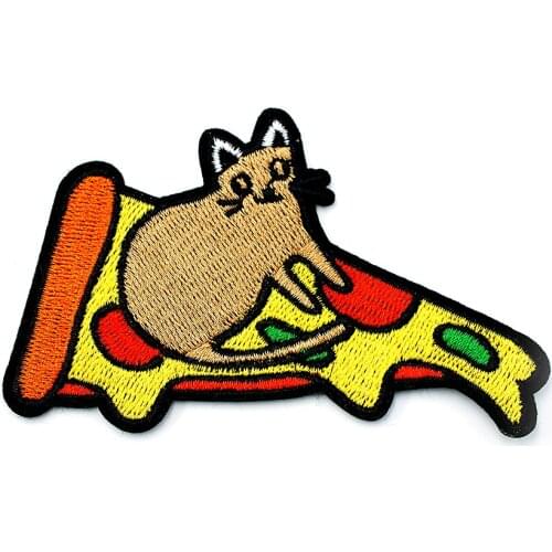 Mouse Pizza (Size:6.0X9.4cm) DIY Cloth Badges Patch Embroidered Applique Sewing Label Clothes Stickers Apparel Ornament