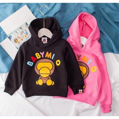 2020 Kids Boy Girls Cartoon Embroidery Little Monkey Animal Pattern Hoodie Tops Sweatershirt Casual Hoodies