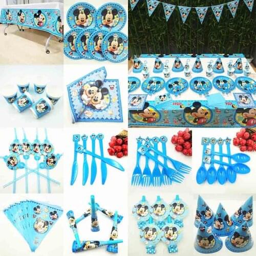 Mickey Mouse Boys Birthday Party Supplies Tablecloth Banner Popcorn Candy Box Anniversary Party Decoration Birthday Favors