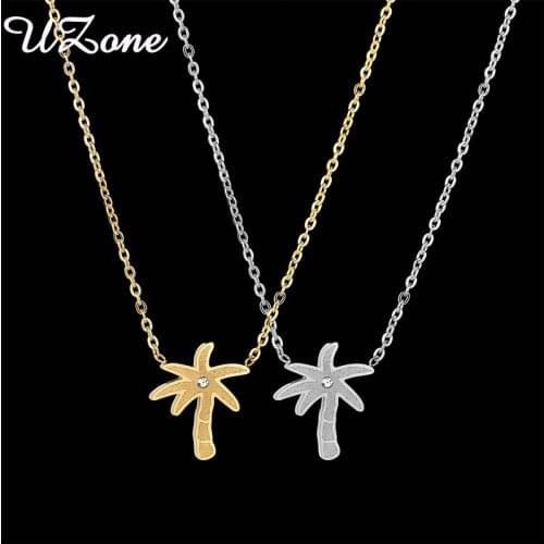 Uzone Fashion Coconut Tree Pendant Stainless Steel Rhinestone Frosted Palm Trees Necklaces For Women Gift
