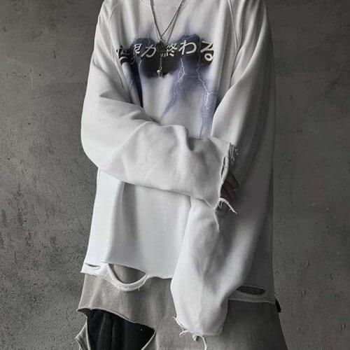 Hip Hop Japan Hoodies women Hooded Hoodie Streetwear Autumn Loose Hole Hoodie Sweatshirts Homme High Street Hoodies