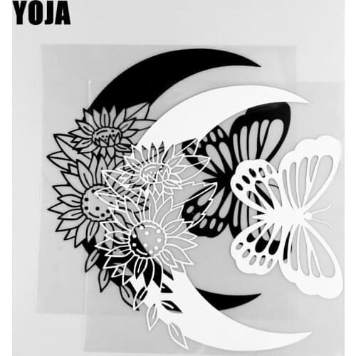 YOJA 19.3×18CM Flower Lovely Butterfly Vinyl Decal Cartoon Animals Car Stickers Black/Silver 19C-0215