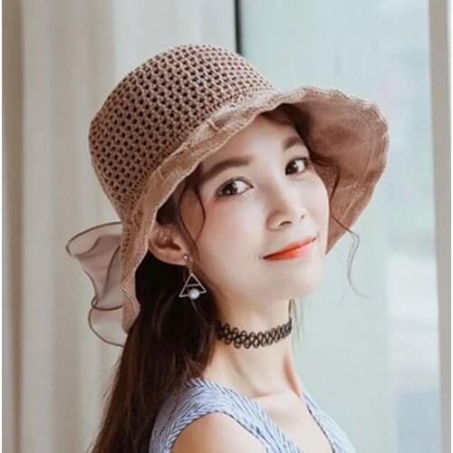 Womens Summer Sun Hat, Folding Sun Hat, Beach Bow Fishermans Hat