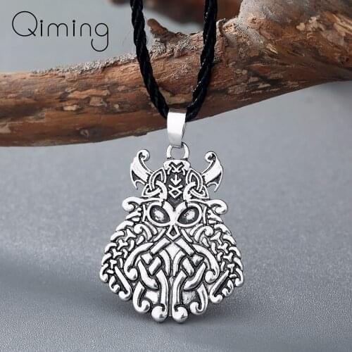 Women Vintage Punk Necklace Male Pewter God Odin Viking Warrior Pendant Norse Asatru Amulet Necklace Rune Fashion Jewelry