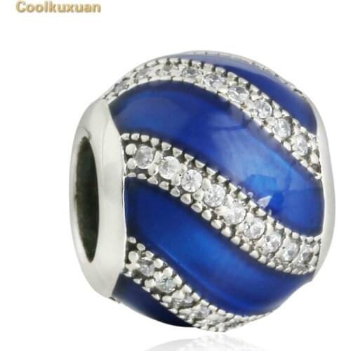 Winter 925 Sterling Silver Blue Enamel & Clear CZ Christmas Adornment Charms Beads Fits Pandora bracelet Jewelry Making
