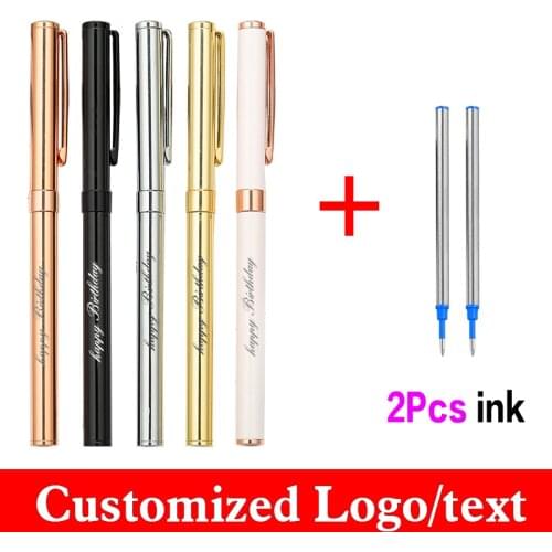 1+2pcs/set 0.5mm Metal Pen Get 2 Ink Custom Advertising Logo Student Ballpoint Pen School Stationery Office Supplies Lettering
