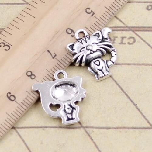10pcs Charms Smiling Cat 19x17mm Tibetan Bronze Silver Color Pendants Antique Jewelry Making DIY Handmade Craft