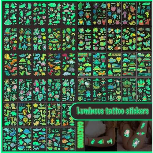 5pcs/lot Luminous Tattoo Face Temporary Color Unicorn Mermaid Dinosaur Tattoo Child Cute Tattoo Sticker Body Tattoo for Kids