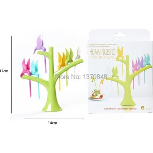 6PCS/SET HUMMINGBIRD FRUIT FORK SET fruit fork fruit trees stand sign birdie fruit fork
