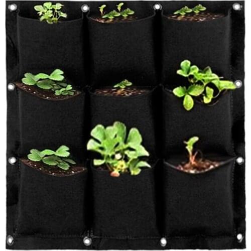 9 Pocket Planting Bags Hanging Wall Vertical Fabric Planter Flower Growing Bag