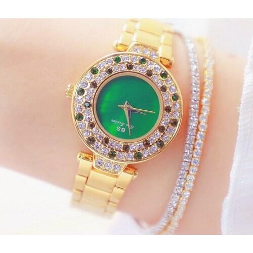 Bs Diamond Ladies Wrist Watches Luxury Brand Rhinestone Watches Gold Women Stainless Steel Female Clock Hour Relogio Feminino
