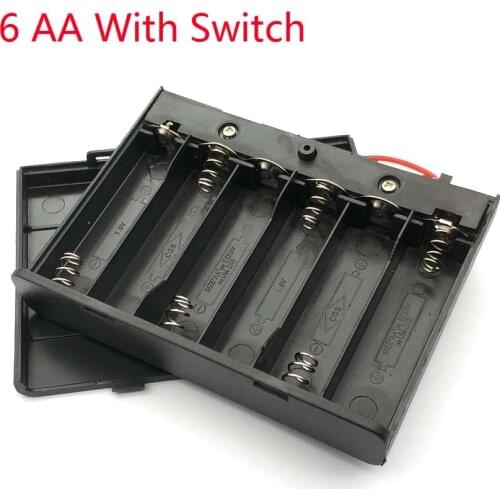 6 AA Batteries Holder Storage Case Plastic 1.5V Battery Case ON/OFF Switch with Cap Wire For 6 X 1.5V AA Battery