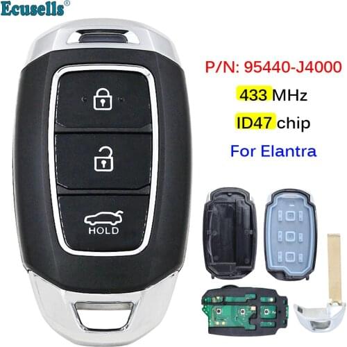 3 Button Smart Car Remote Key Fob 433Mhz ID47 Chip for Hyundai Elantra 2017 2018 2019 P/N: 95440-J4000