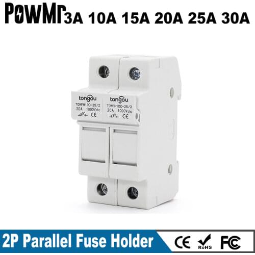 1 Set 2P Parallel Fuse Holder 10*38mm With DC 1000V 3A 10A 15A 20A 25A 30A Fusible for for Solar System Protection PV BAT Fuses