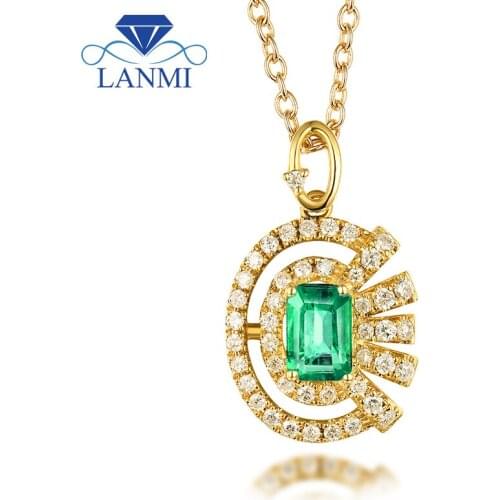 Full Cut Natural Diamond Gemstone Good Quality Emerald Pendant Necklace Real 18K Yellow Gold for Fine Jewelry Christmas Gift