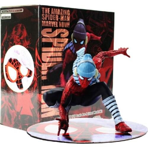 10cm Marvel Avengers Action Figure Model Toys Spiderman with Hat Scarf Earphone Squatting PVC Kids Gifts Decoration Brinquedos