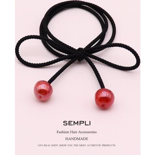 Sempli Cherry Small Red Berries Red Acrylic Beads For Women Girls Elastic Hair Bands Kid Children Rubber Bands Strong Elastic