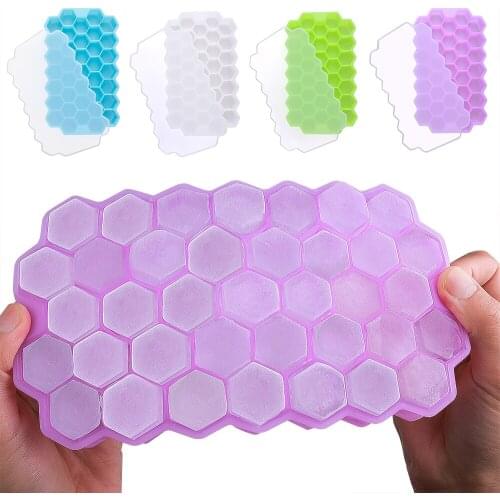 Honeycomb Silicone Ice Cube Mold 37 Cavity Reusable Ice Cube Maker for Summer Whiskey Cocktail With Cover