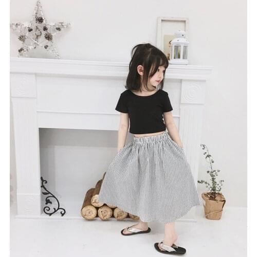 Girl Halter T-shirt Striped Skirt Two-piece Suit Toddler Girl Clothes Toddler Fall Clothes 2021 Kids Boutique Clothing Wholesale