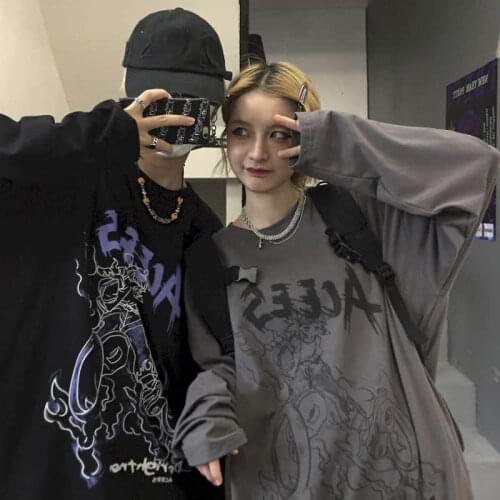 Spring Autumn Harajuku Tshirts Women Tops Printed Cartoon Loose Long Sleeves Unisex Tee Shirts Mens Casual Streetwears Clothing
