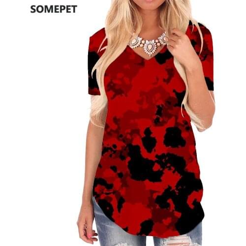 SOMEPET Camouflage T-shirt women Abstract V-neck Tshirt Psychedelic T-shirts 3d Novel Shirt Print Womens Clothing Punk Rock