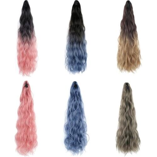 Ponytail Colorful Ombre Synthetic Claw on Women Clip in Hair Extensions Wavy Curly Style Pony Tail Hairpiece Blue Pink Hairstyle
