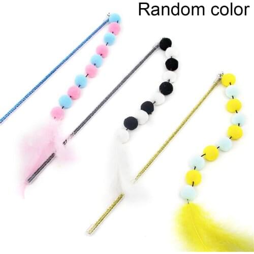 Cat Feather Teaser Stick Funny Cat Interactive Toy Pom Pom Kitten Bell Wand Plastic Pet Supply Kitten Teaser Toy Random Color