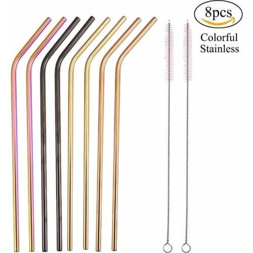 Colorful Stainless Steel Straws Reusable Drinking Straws with Brushes 20/30oz Stainless Tumblers Metal Straws 8PCS