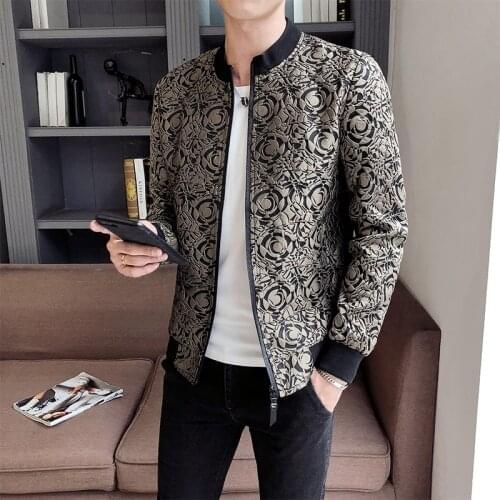 Vintage Jacket Jaqueta Masculina Jacquard Jacket Men Zipper Bomber Jacket Long Sleeve Casual Jackets Bomber Baroque Party Wear