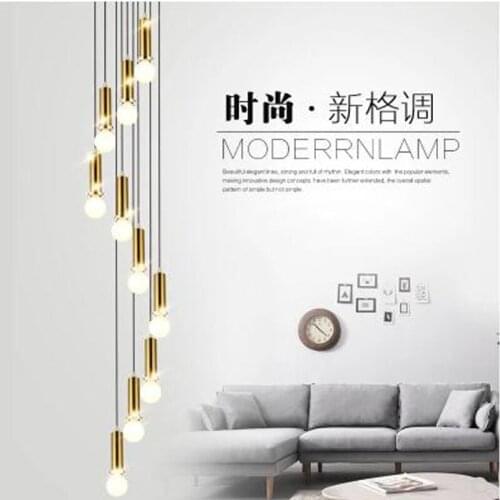 L Nordic Stairs Chandeliers Long Chandeliers Duplex Stairs Rotating European Style Simple Industrial Wind Retro Hanging Lights