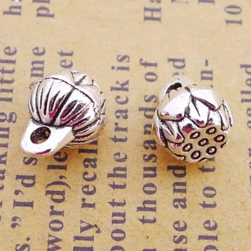 RAINXTAR Fashion Antique Silver Color Alloy Lotus Speedpod Charms 8*9mm 100pcs AAC608