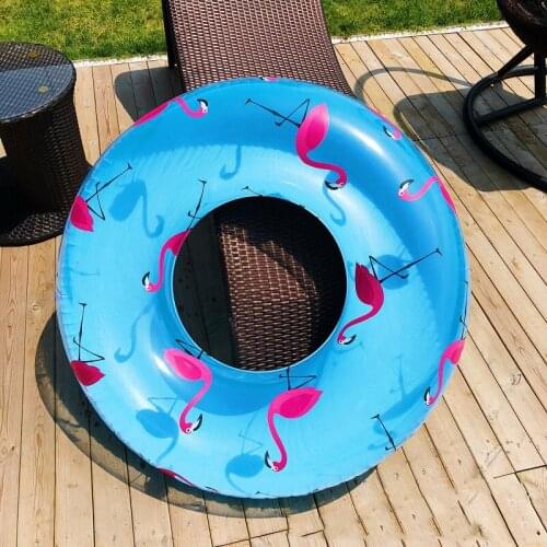 INS HOT Flamingo Print Inflatable Swimming Rings Transparent Blue Inflatable Rafts Tube Outdoor Swimming Pool Toy for Kids Adult