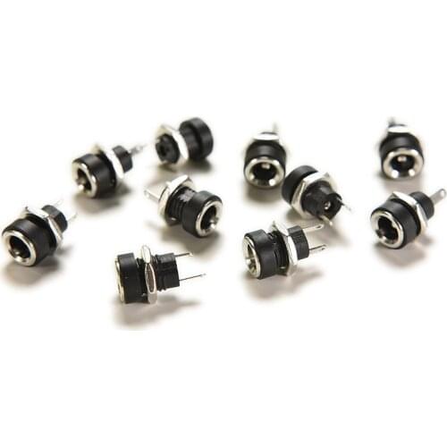 NEW 10Pcs 3A 12v for DC Power Supply Jack Socket Female Panel Mount Connector 5.5mm 2.1mm Plug Adapter 2 Terminal types 5.5*2.1