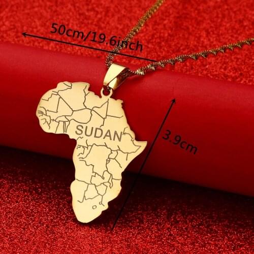 Africa Map With Sudan Pendant Necklace Gold Color Jewelry For Women Men African Maps Jewellery Gift