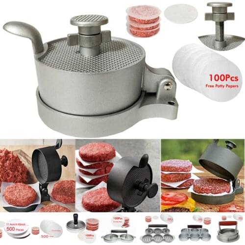 Aluminum Alloy Hamburger Press Tool Meat Maker Beef Makers Mold Burger Tools With 100 Pcs Oil Paper