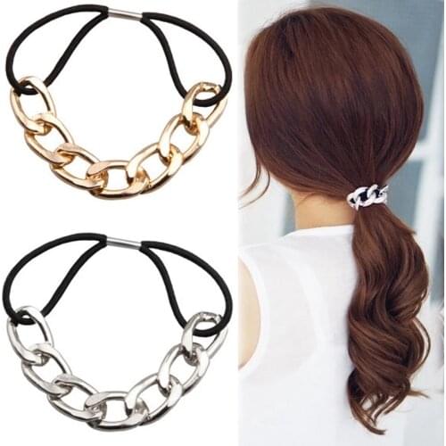 MISANANRYNE Punk Style Hair Accessories Girls Metal Elastic Hair Band Rubber Vintage Chain Ponytail Acrylic Hair Rope