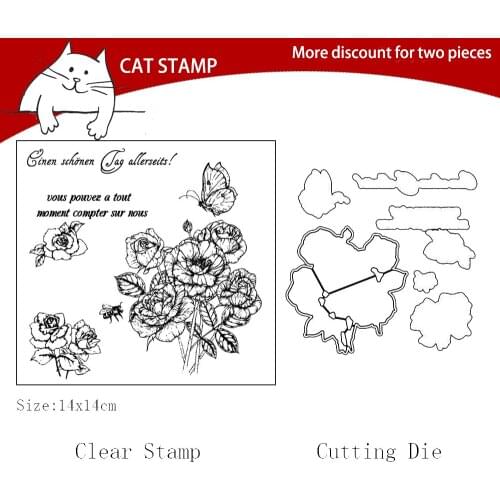 Flower And Butterfly Cutting Dies Clear Stamps For Scrapbooking Card Making Photo Album Silicone Stamp DIY Decorative Crafts