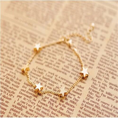 Women Lady Female Girl Daughter Girlfriend Jewelry Gold Color Star Bracelet, Heart Chain Bracelet, Love Charm Bracelet