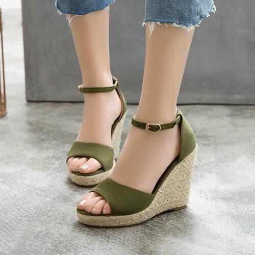 YMECHIC Summer 2019 Platform Sandals Wedge Shoes for Women Flock Blue Green Black Wedge High Heel Womens Party Shoes Plus Size