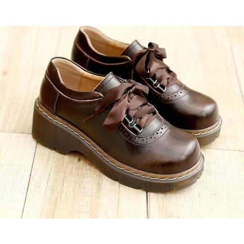 QPFJQD Women Ribbon Lace Up Oxford Shoes Genuine Split Leather Brogues 2019 New Arrival Retro Ladies Flats Zapatos De Mujer