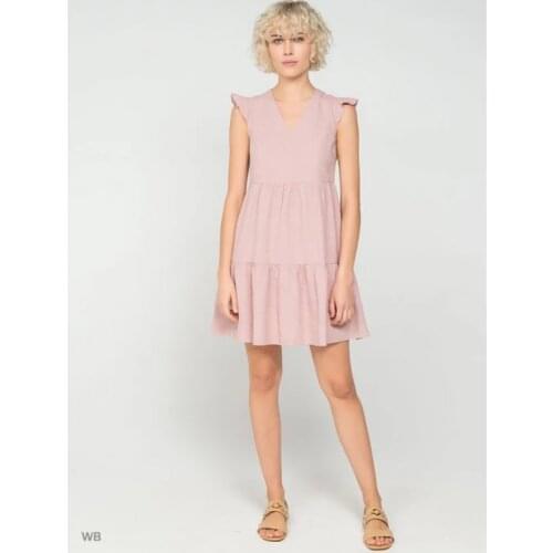 Women Casual Pink Color Ruffled A-line Dress Sleeveless Sexy V neck Solid All-match Mini Prom Dress 2021 Autumn Fashion Dress