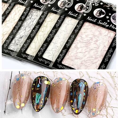 1pcs Nail Art Sticker 3D Mesh Slider Adhesive Design Silver Gold Decal Manicure Art Decoration Foil Accessoires