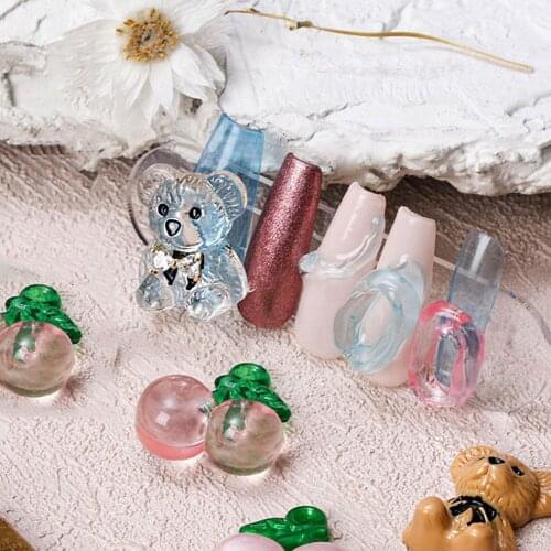 10 PCS Jelly Nail Art Decorations Cute Japanese Style Bow Bear Frosted Bowknot All-match 3D Manicure Accessories