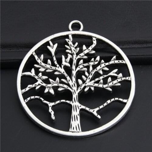 2pcs Silver Color Hollow Big Round Tree Charms Nature Jewelery Diy Pendant Accessories Finding Handmade 55mm A3011