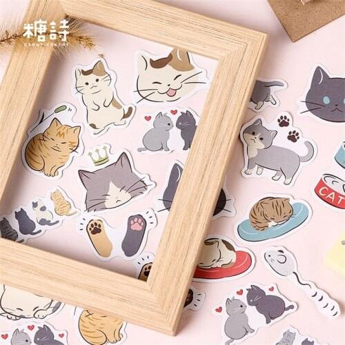 45pcs/box Playful Cats Cute Decorative Stickers Scrapbooking Stick Label Diy Diary Journal Stickers Stationery Album Stickers