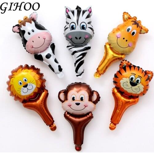 50pcs Animal Head Hand Stick Foil Balloons Tiger Lion Air Balloon Birthday Party Decoration Baby Shower Kids Mini Toys