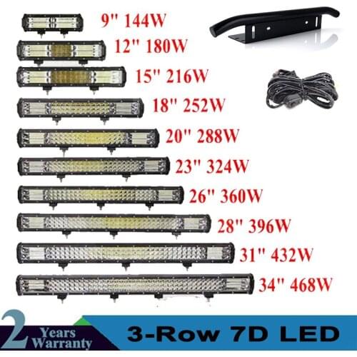7D Triple Row 20'' 23'' 26" 28'' 34'' offroad led light bar 288w 396w 12V 24V combo led driving lamp for Jeep Car Truck SUV ATV