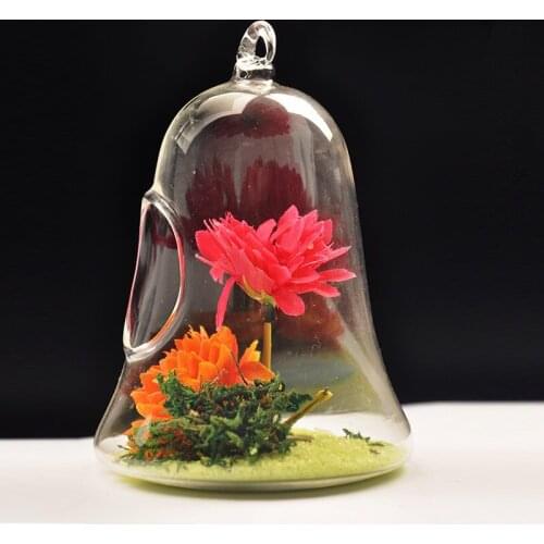 8pcs/pack Bell Shaped Hanging Glass Terrarium Vase Home Decoration Creative One Open Hydroponic Plant Basin Friend Gift
